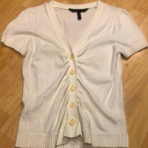 BCBG Maxazria short sleeve rouged button off white sweater